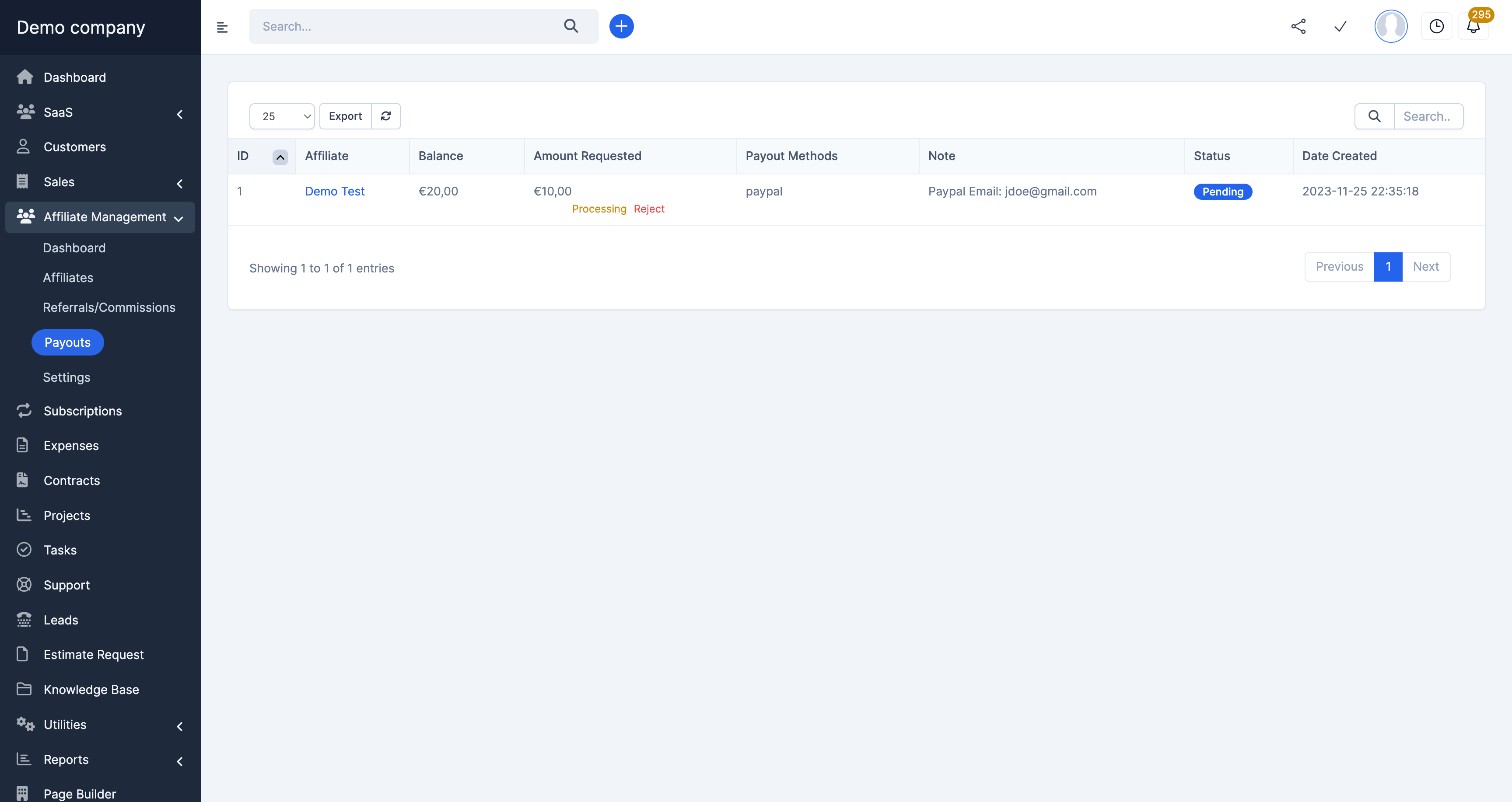 Admin Payout