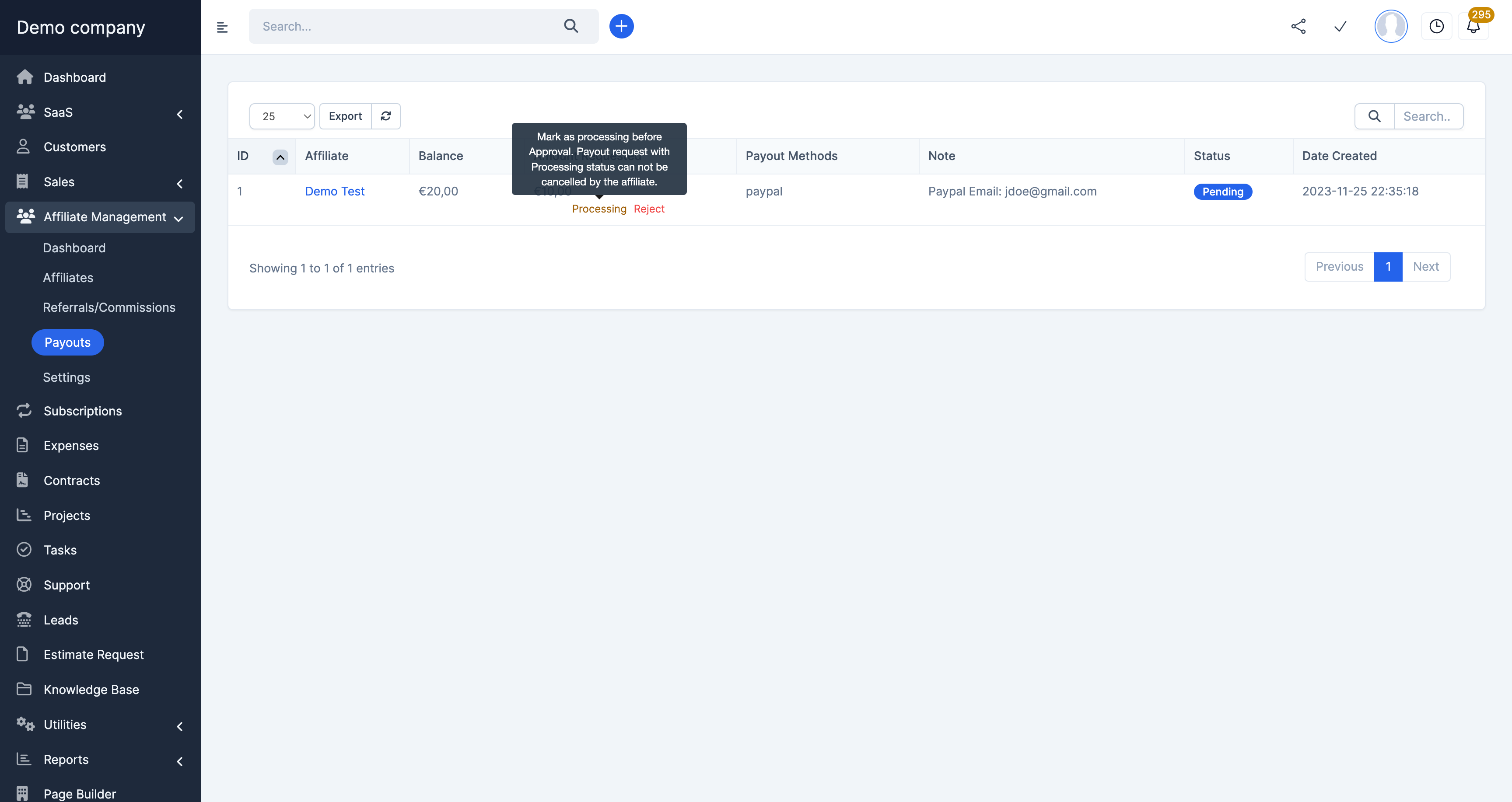 Admin Payout