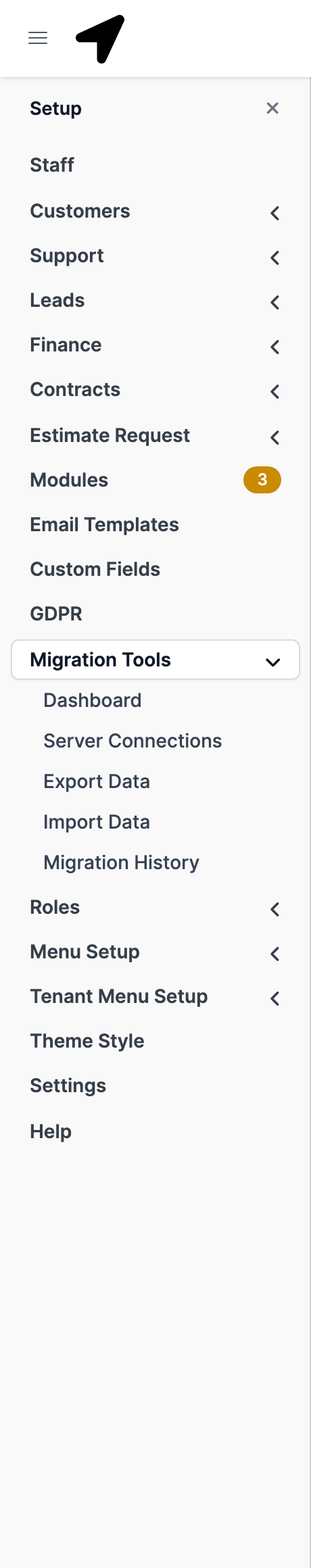 Migration Tools menu