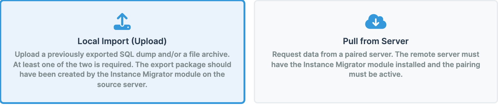 Import Data - method selector